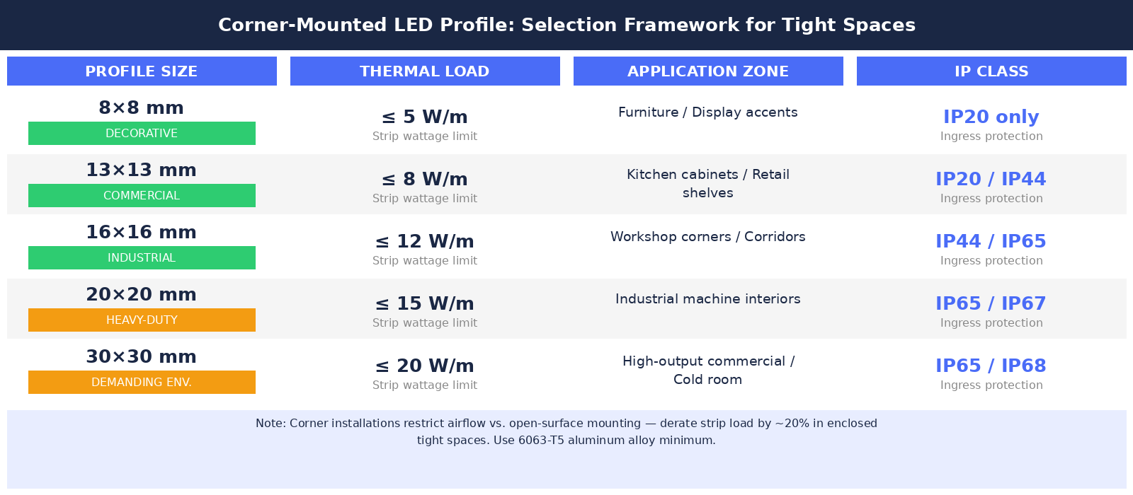 corner led profile selection diagram