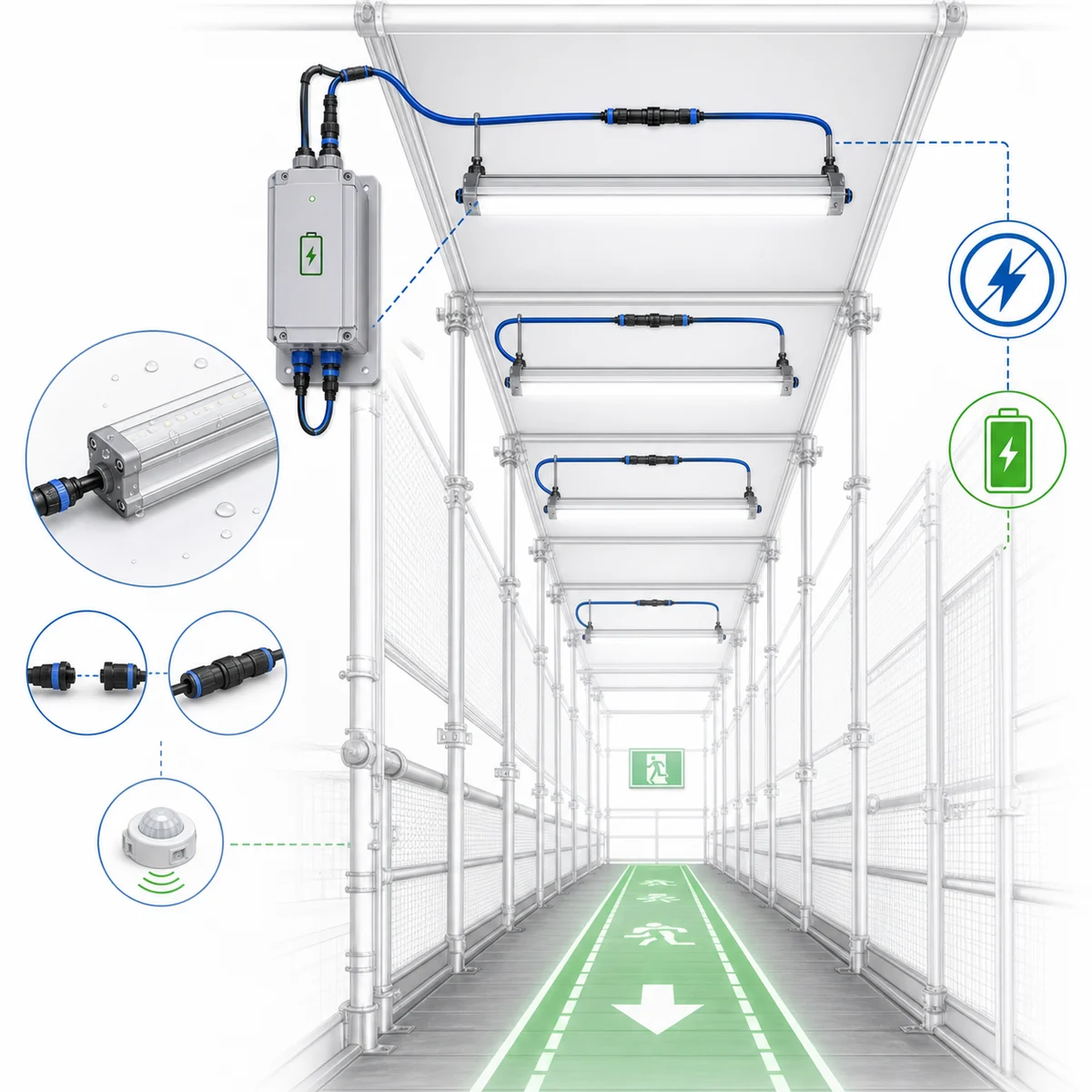 Low-voltage temporary lighting emergency backup demo