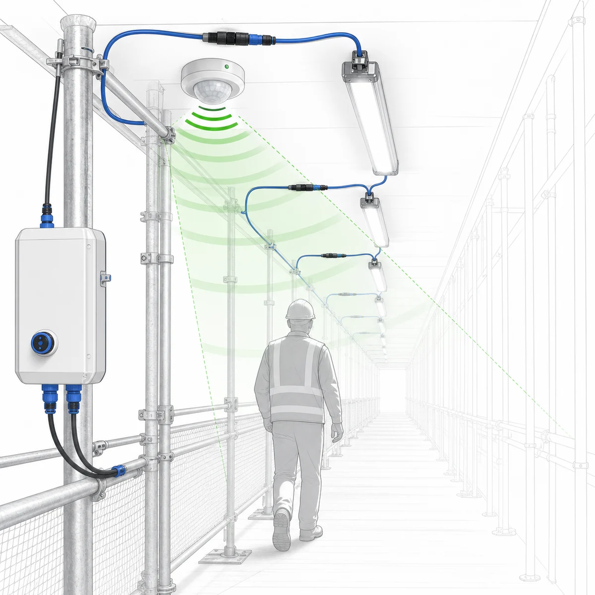 Low-voltage temporary lighting motion sensor demo